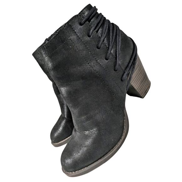 CANDIES! BLACK SUEDE MICROFIBER LACED BACK, INSIDE ZIPPER ANKLE BOOTS! SZ 8.5M - Picture 10 of 10